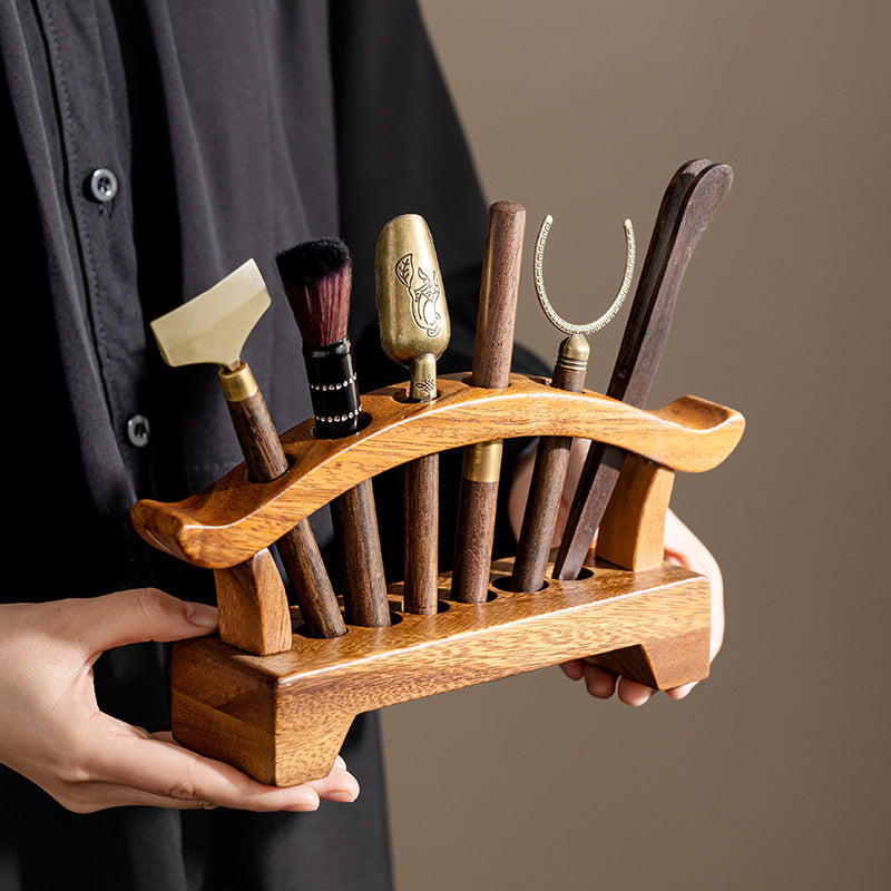 Walnut Wood Tea Utensil Holder – Traditional Chinese Tea Ceremony Tool Stand