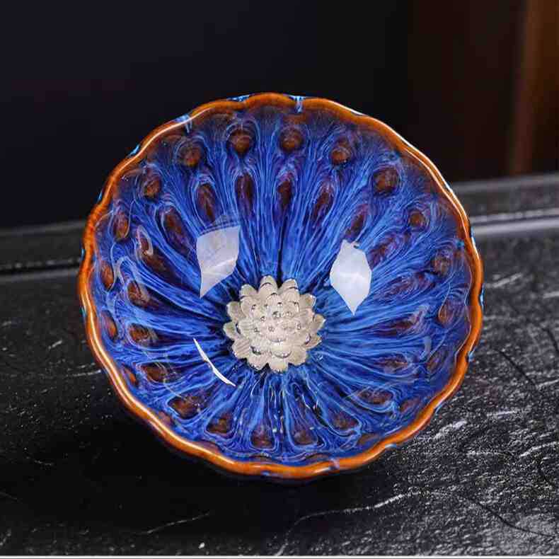 Kiln-Changed Glaze Tea Cup – Handcrafted Ceramic Gongfu Tea Cups with Metallic Inlay