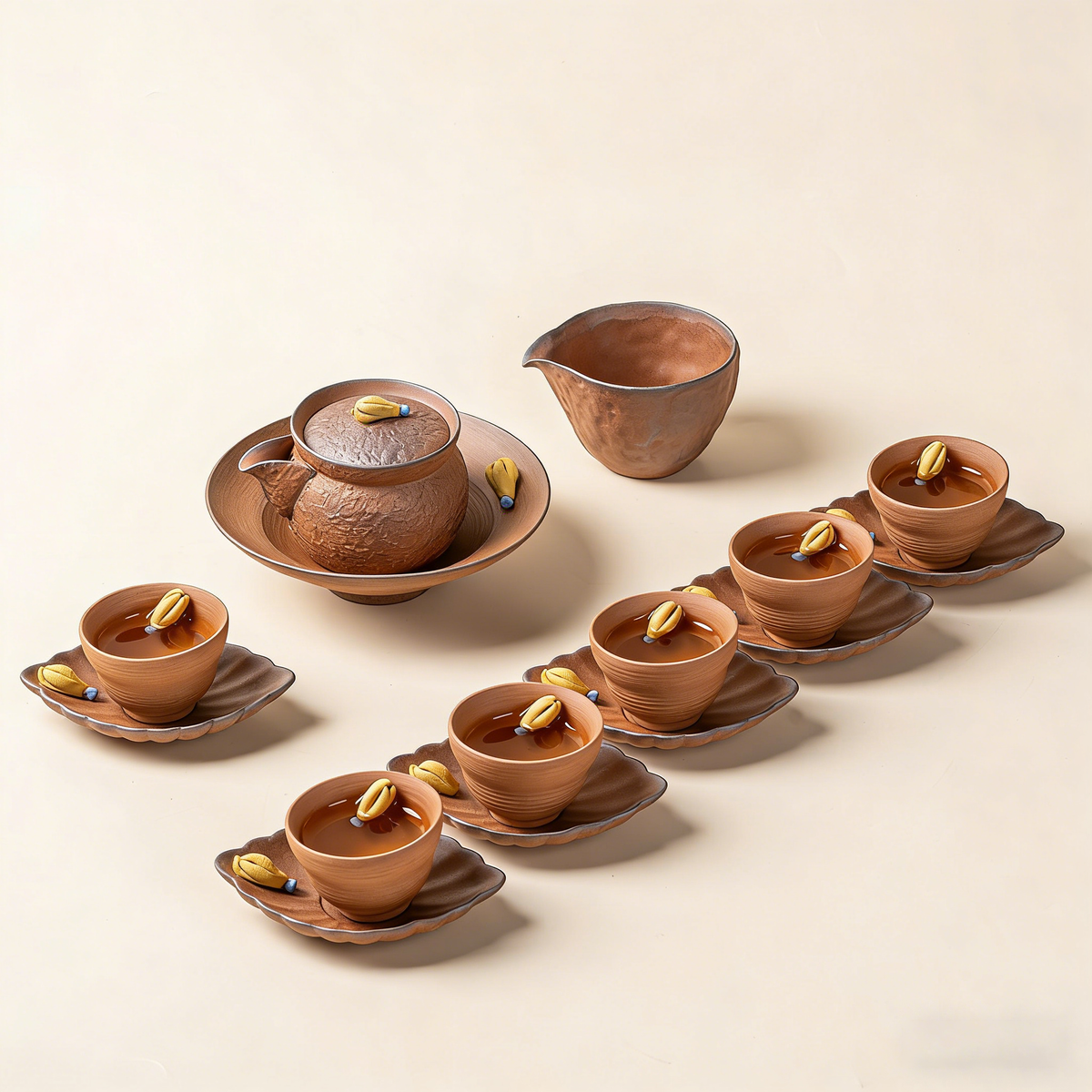 日式粗陶佛手茶具套装