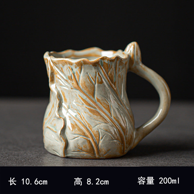 Hand-Pinched Ceramic Modern Tea Cup – Kiln-Changed Brown Glaze, 200ml, Rustic Style