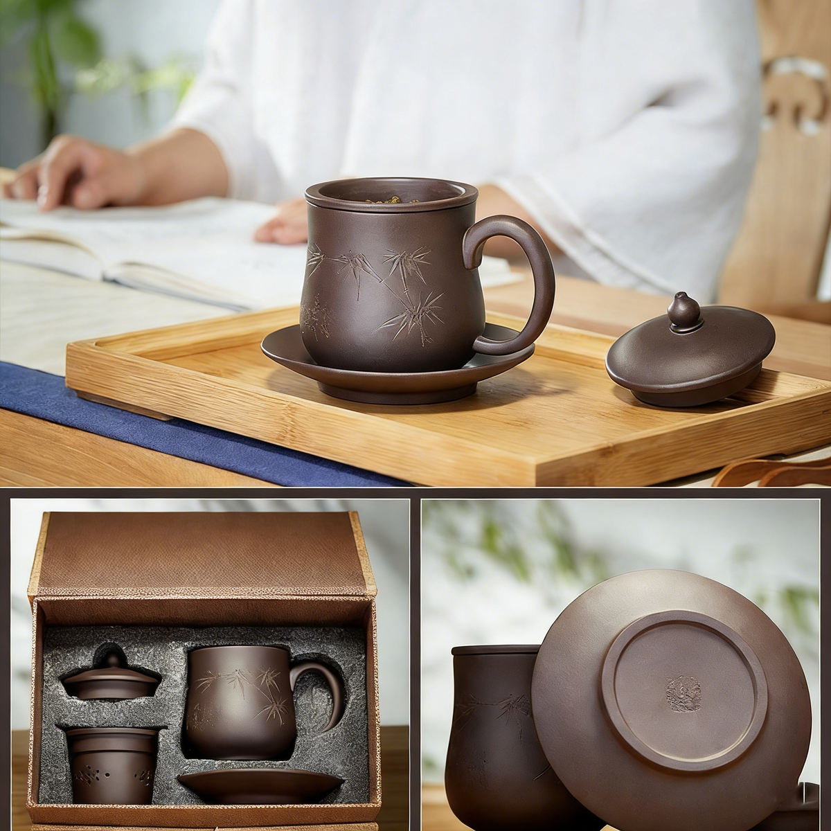 Authentic Handmade Yixing Tea Cup With Infuser And Saucer