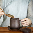 Authentic Handmade Yixing Tea Cup With Infuser And Saucer