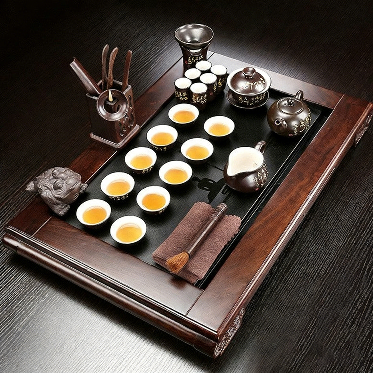 黑檀木茶具套装带实木花梨茶盘