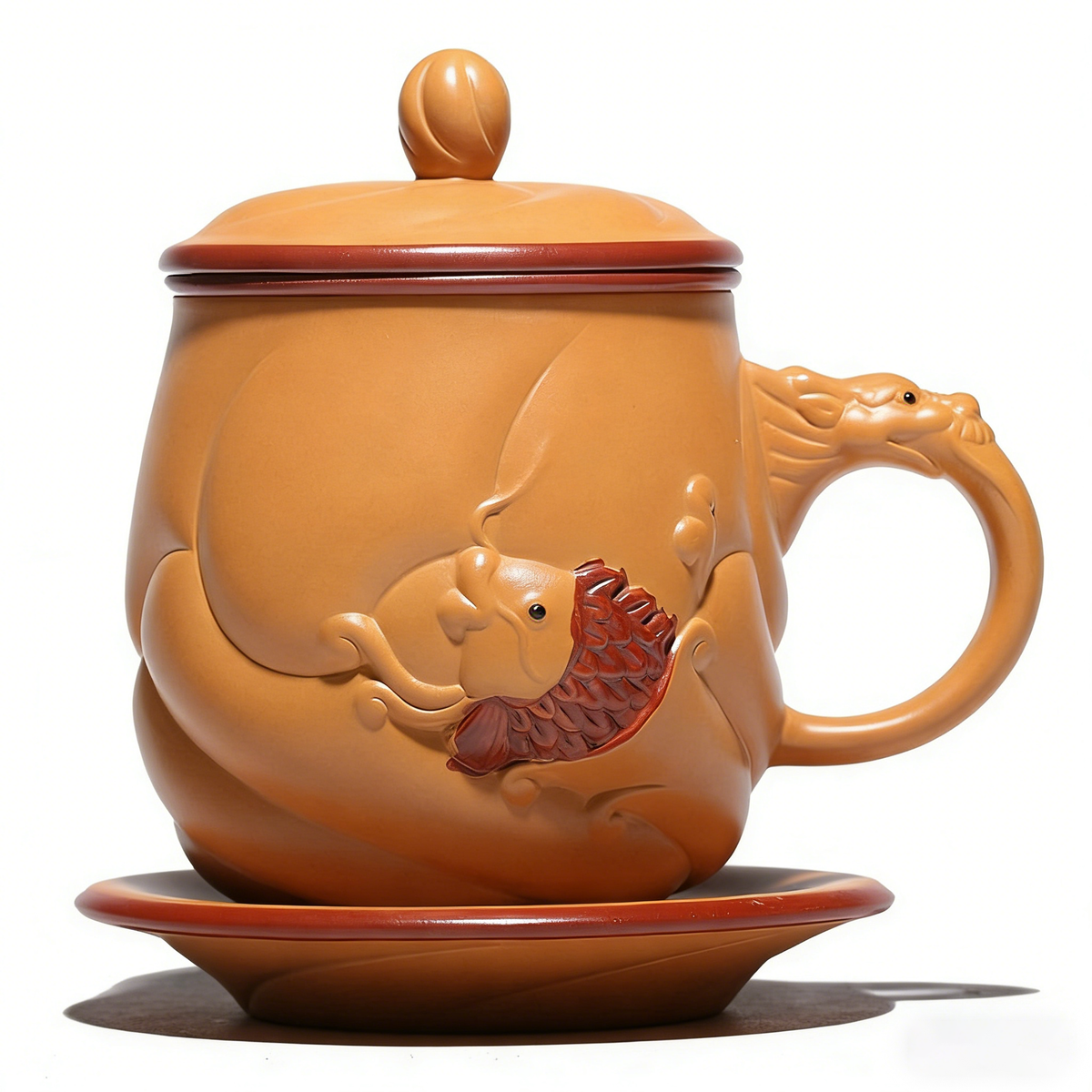 Yixing Purple Yellow Clay Fish & Dragon Tea Cup