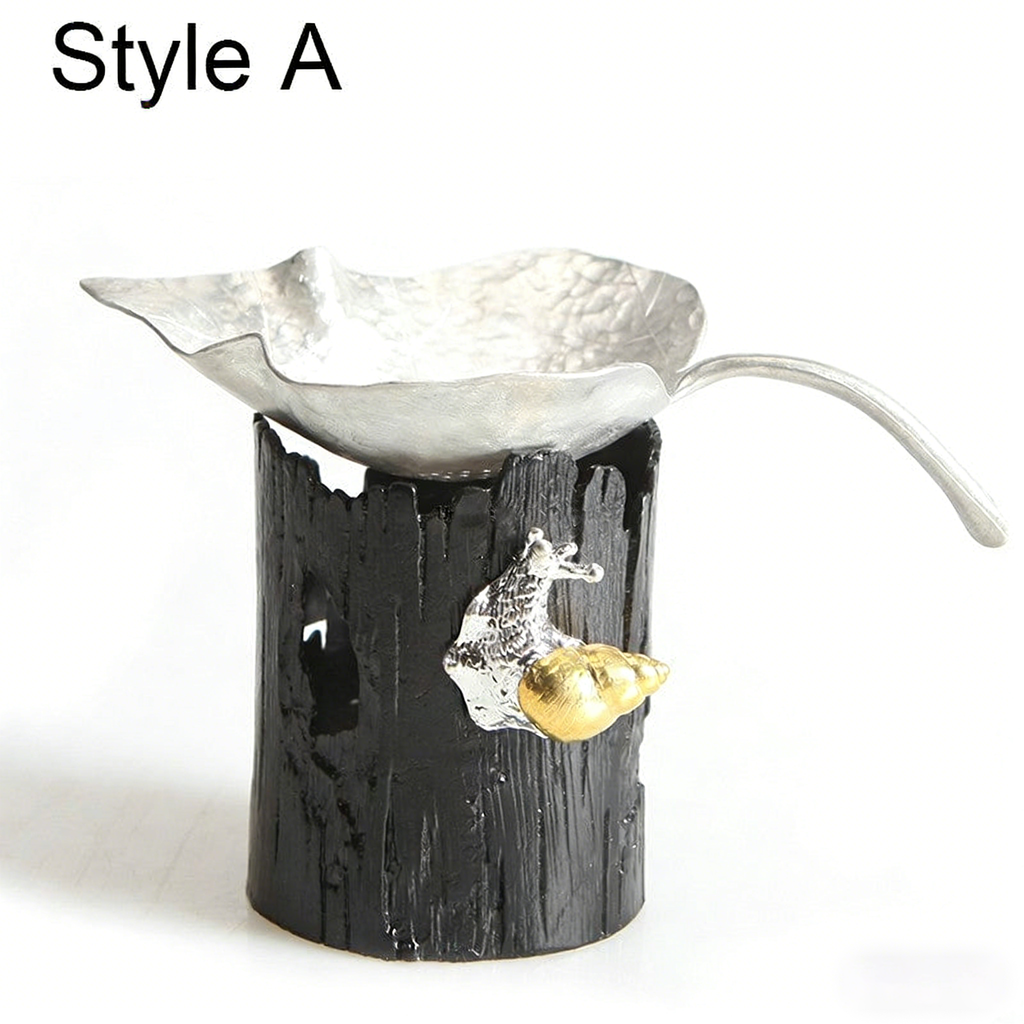 Leaf Tin Tea Strainer With Holder