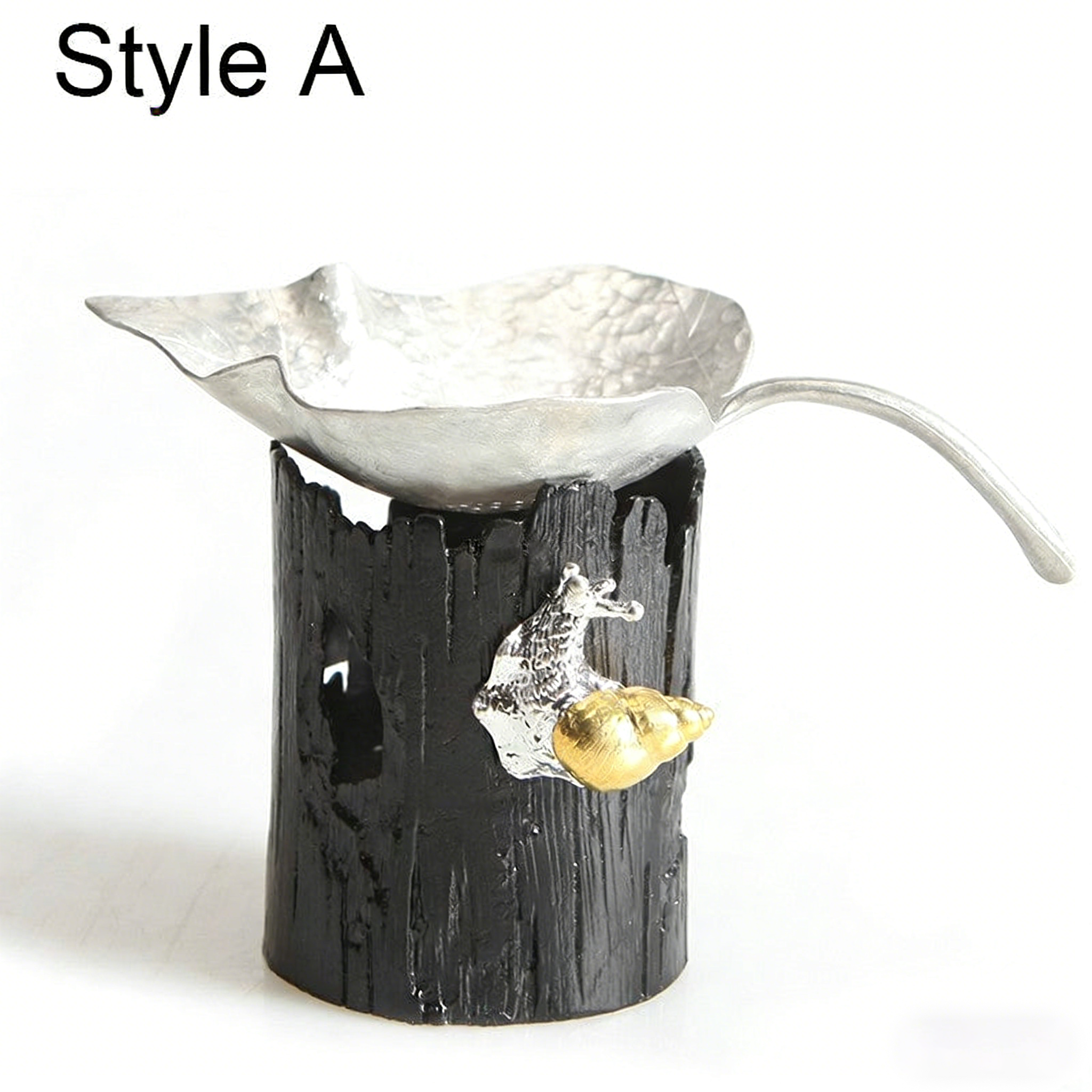 Leaf Tin Tea Strainer With Holder