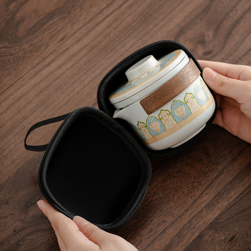 Porcelain Travel Tea Set – White, 1 Teapot + 2 Cups, with Capsule Travel Pouch