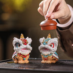 Color-Changing Lion Dance Tea Pet – Pair in Gift Box, Guochao Style