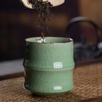 Longquan Celadon Chinese Tea Cup – Ge Kiln Plum Green with Crackled Glaze, Bamboo Joint Design