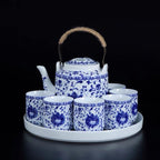 Jingdezhen Blue and White Interlocking Lotus Lifting Handle  Chinese Tea Set