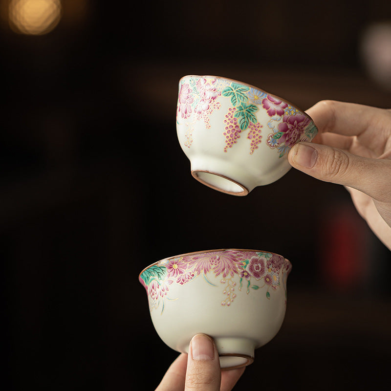 Little Garden Flower Rim  Chinese Tea Cup – Ru Ware Glaze, 50ml