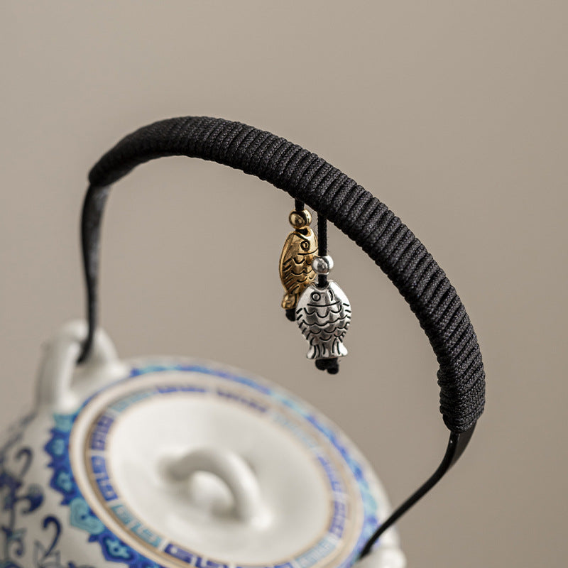 Ru Kiln Porcelain Teapot – Beige Glaze with Floral Motif, Traditional Chinese Style