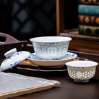 Jingdezhen Blue-and-White Linglong Chinese Tea Set – 8-Piece Gift Box