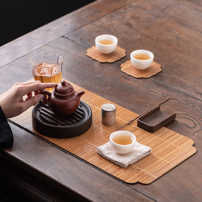 Bamboo Woven Tea Runner – Oval Shape, Double-Sided, Zen Style