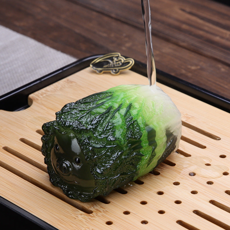 Color-Changing Cabbage Pig Tea Pet – Resin Figurine, Cute Desk Ornament
