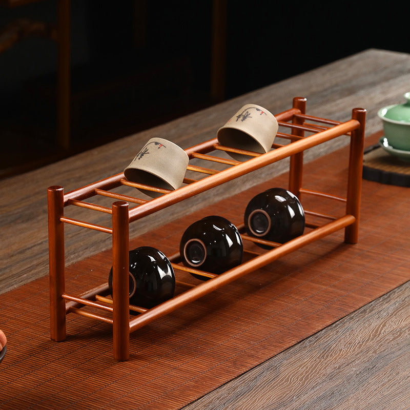 Bamboo Double-Layer Tea Utensil Holder – Chinese Style Drying Rack for Tea Table