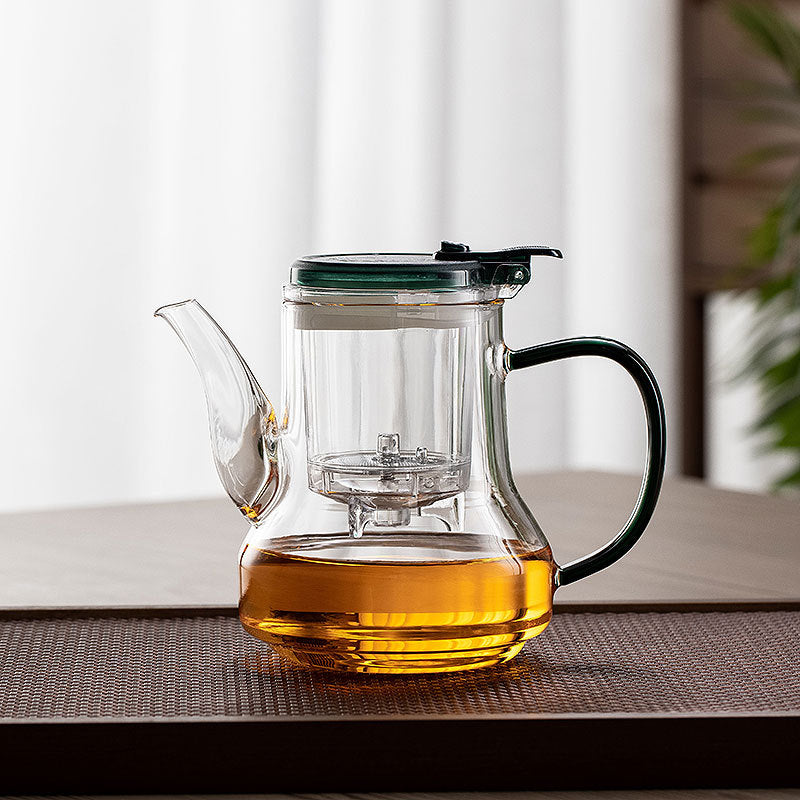 One-Button Tea Strainer Teapot – Heat-Resistant Glass, Tea-Water Separator, Large Capacity