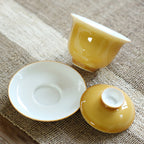 Yellow Glaze Porcelain Gaiwan – Traditional Three-Piece Set, 160ml