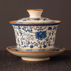 Blue-and-White Ruyao Gaiwan Tea Set – Porcelain Gaiwan with Cups for Kung Fu Tea