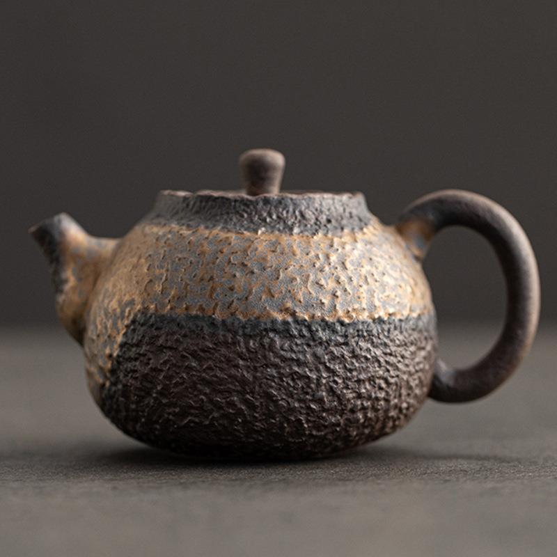 Rustic Stone Texture Teapot – Handmade Pottery, 250ml, Japanese Style