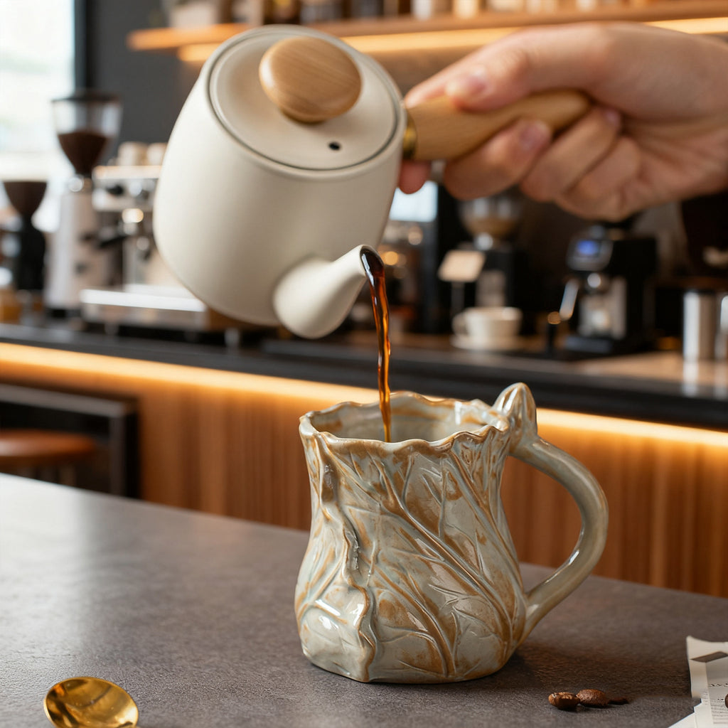 Hand-Pinched Ceramic Modern Tea Cup – Kiln-Changed Brown Glaze, 200ml, Rustic Style