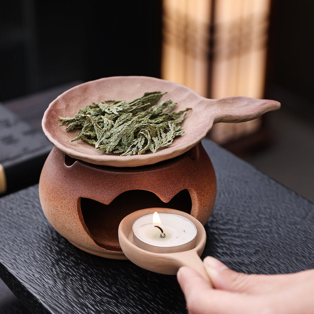 Japanese Coarse Clay Tea Warmer – Candle Heated, Tea Aroma Warmer, 15cm