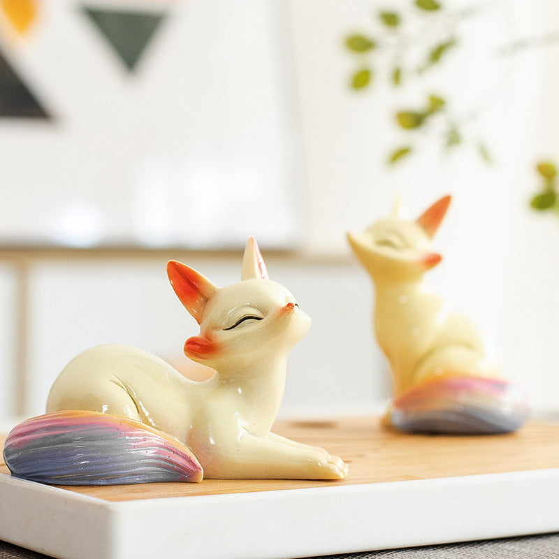 Color-Changing Fox Tea Pet – Standing & Lying Down Resin Figurines with Heat-Activated Effect