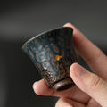 Japanese Tea Cup – Aged Rock Mud, Peacock Blue Bronze Glaze, 50ml