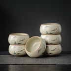 Automatic Tea Set – Ru Ware Style, Hand-Painted Fishing Scene, 6-Person Set