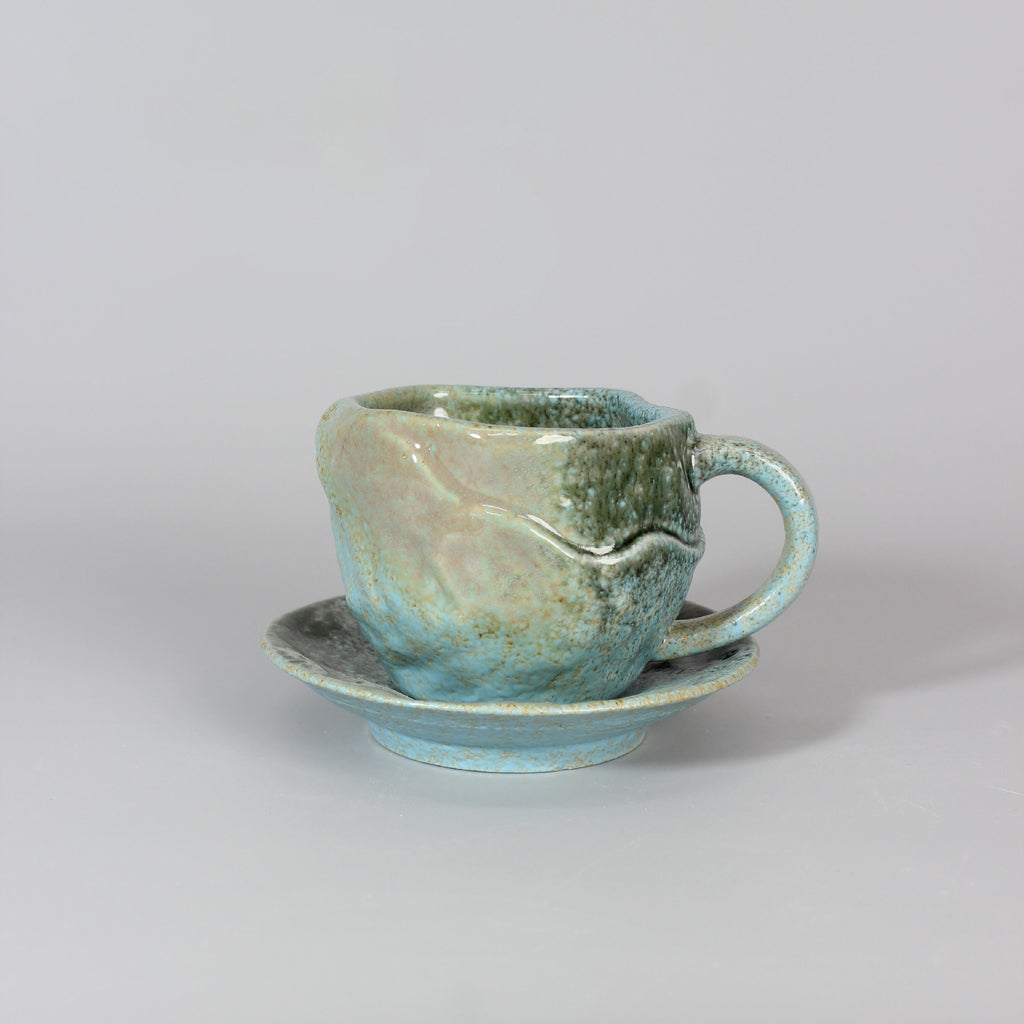 Kiln-Changed Ceramic Modern Tea Cup & Saucer – Cyan-Blue, 190ml