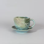 Kiln-Changed Ceramic Modern Tea Cup & Saucer – Cyan-Blue, 190ml