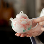 Hand-Painted Peony Porcelain Chinese Teapot – Pastel Pink, Built-in Filter, 160ml