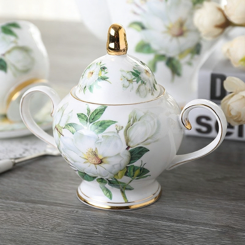 骨瓷山茶花现代茶具