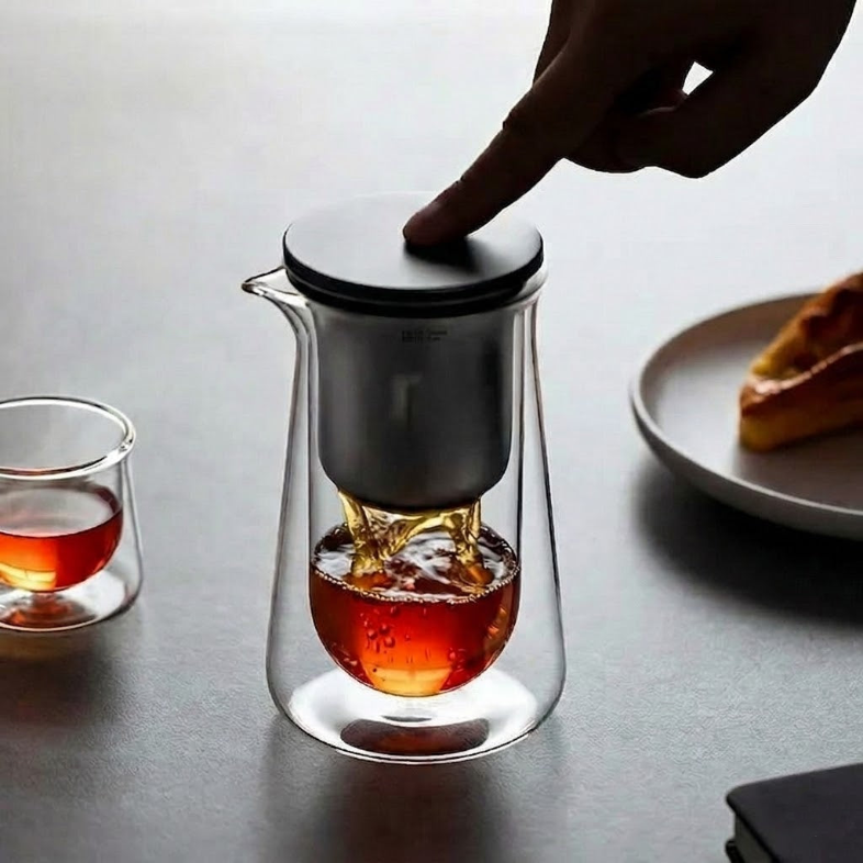Magnetic Glass Tea Infuser Cup – One-Touch Brewing Tea Maker