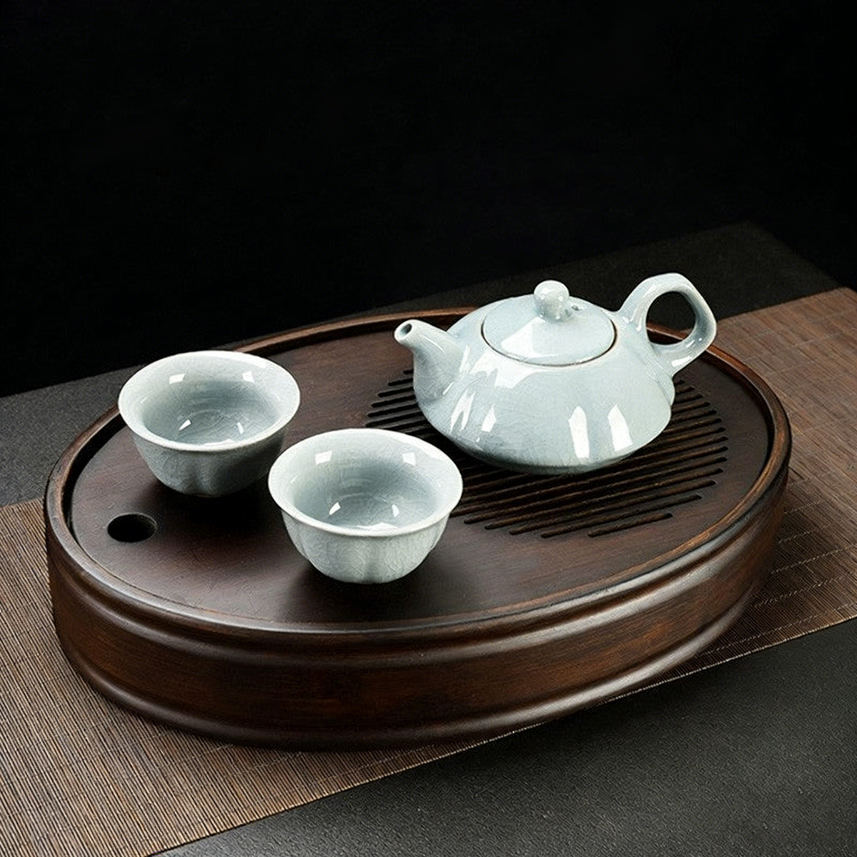 胡桃棕竹椭圆形茶盘