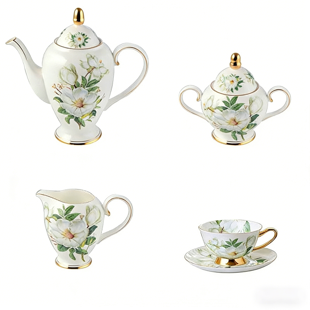 骨瓷山茶花现代茶具