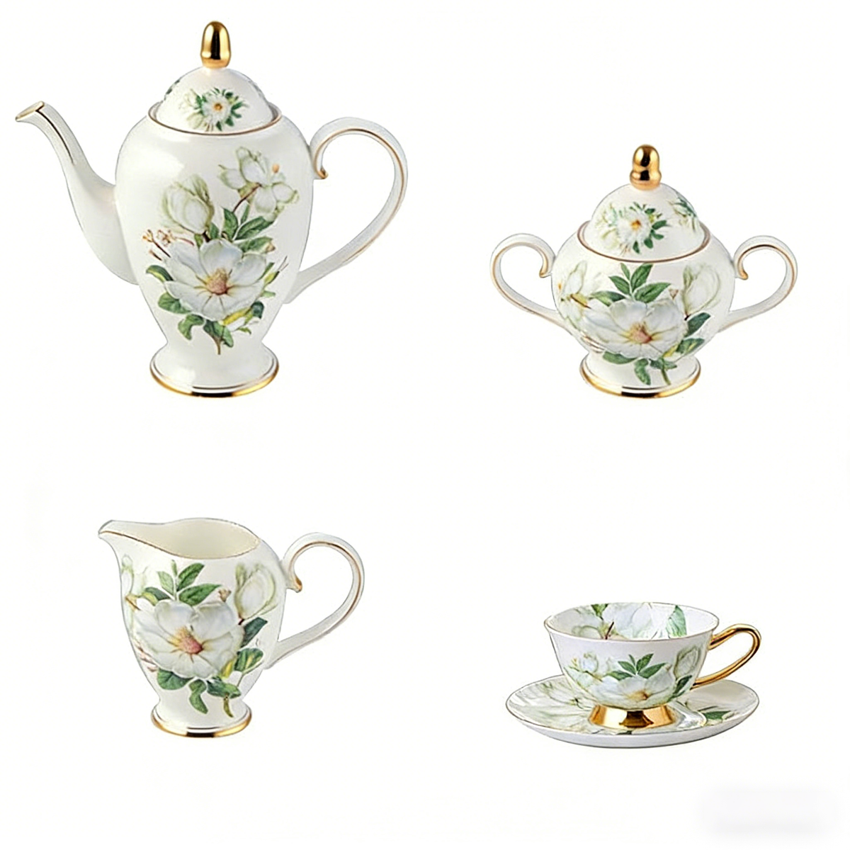骨瓷山茶花现代茶具