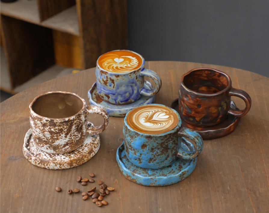 Hand-Pinched Ceramic Modern Tea Cup & Saucer Set – Matte Blue, 270ml