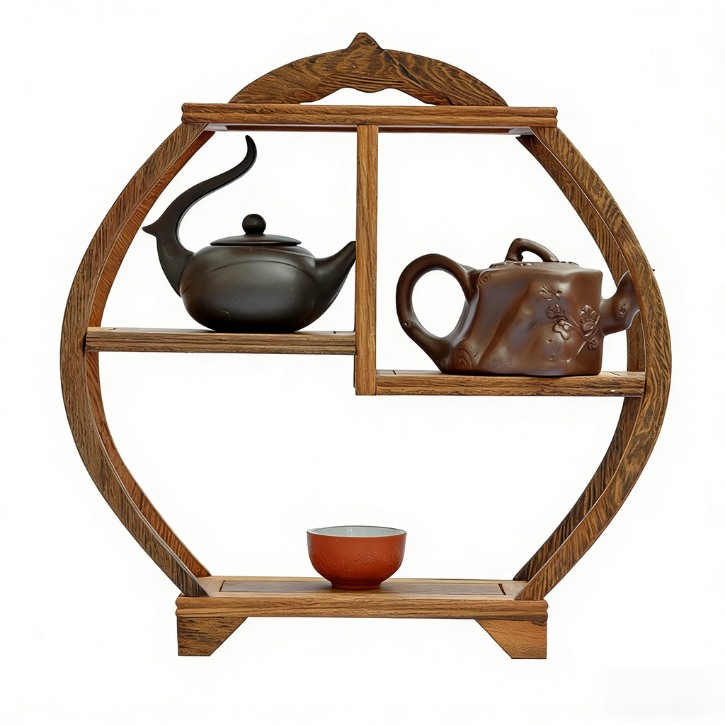 鸡翅木圆形茶具架
