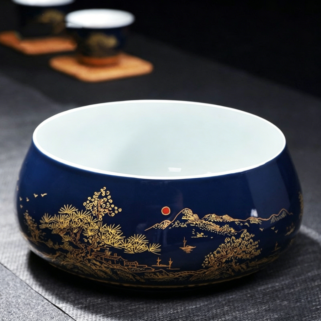 中式青花山水瓷茶具套装