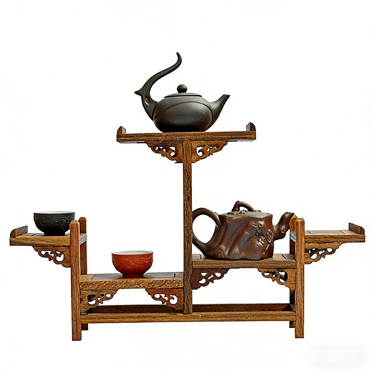 飞机型鸡翅木茶具架