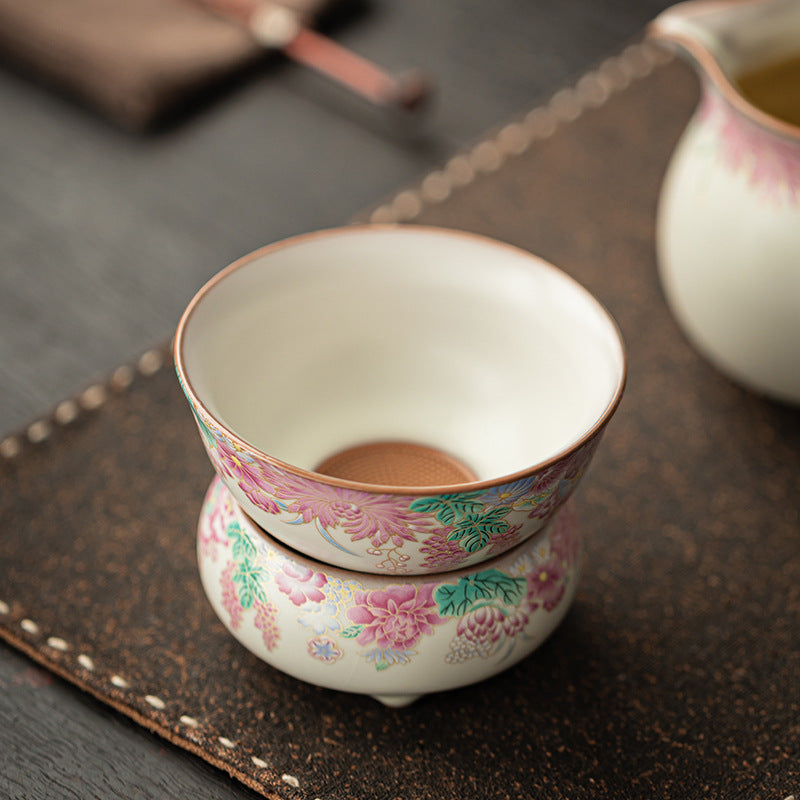 Little Garden Tea Filter – Ru Ware Glaze, Ceramic Strainer with Holder, 9cm