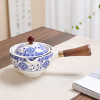 Automatic Porcelain Travel Tea Set – Blue Floral & Black Elegant Designs, Portable Gongfu Set
