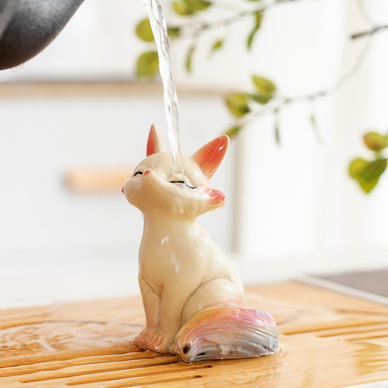Color-Changing Fox Tea Pet – Standing & Lying Down Resin Figurines with Heat-Activated Effect
