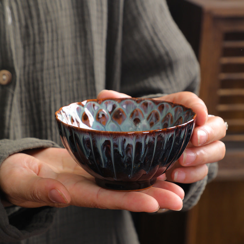 Kiln-Changed Glaze Tea Cup – Handcrafted Ceramic Gongfu Tea Cups with Metallic Inlay