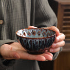 Kiln-Changed Glaze Tea Cup – Handcrafted Ceramic Gongfu Tea Cups with Metallic Inlay