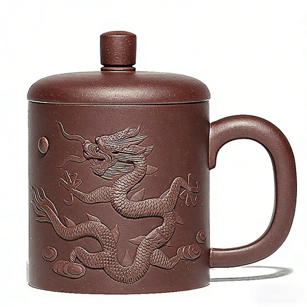 宜兴紫砂雕龙茶杯