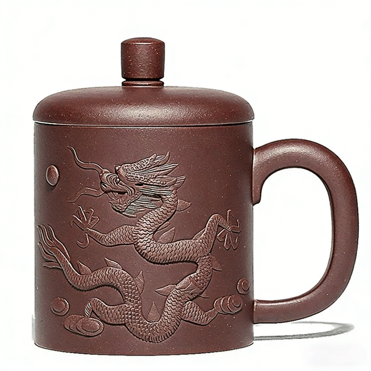 宜兴紫砂雕龙茶杯