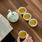 Ding Ware Travel Gongfu Tea Sets – Green Xishi Teapot with 4 Cups