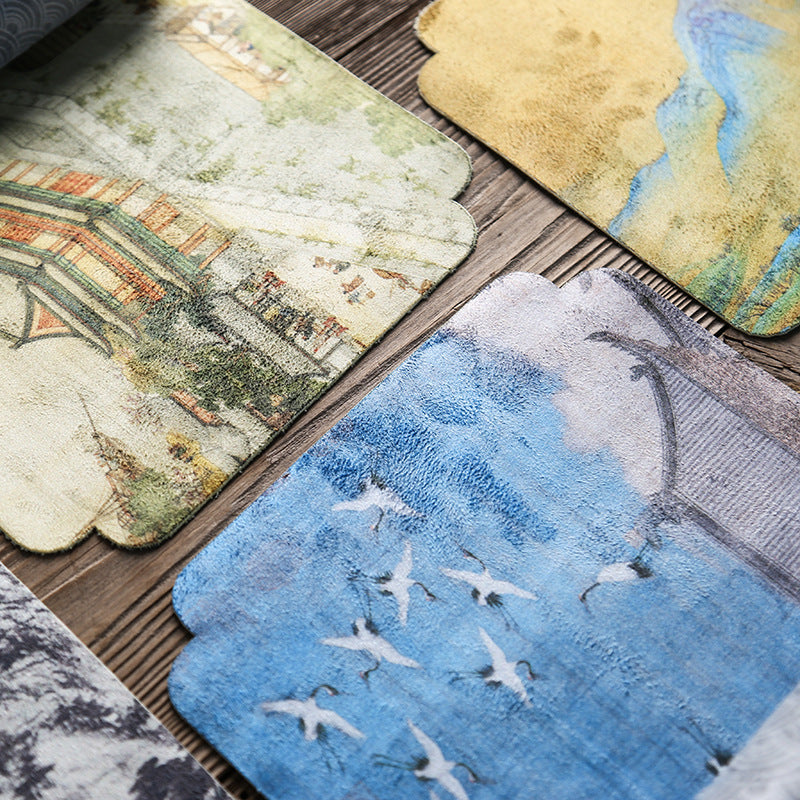 Chinese Painting Style Tea Runner – Deerskin Velvet, 120cm, Set of 4 Designs